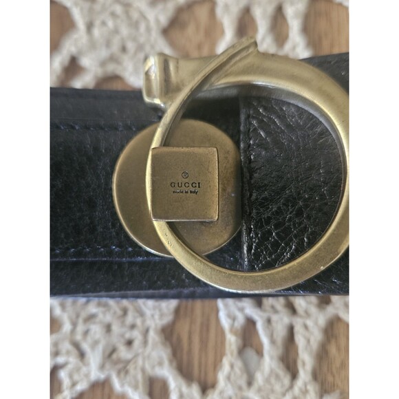 Gucci Black Leather Belt with Gold Circular Buckle - Picture 8 of 10